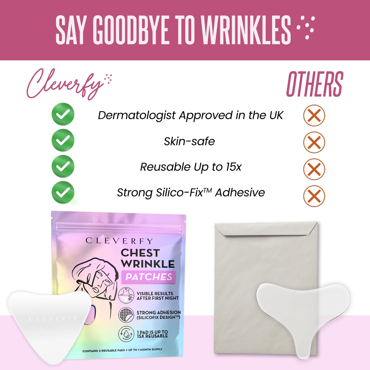 Cleverfy Anti-Wrinkle Silicone Chest Pads | 2 Pack V-shape