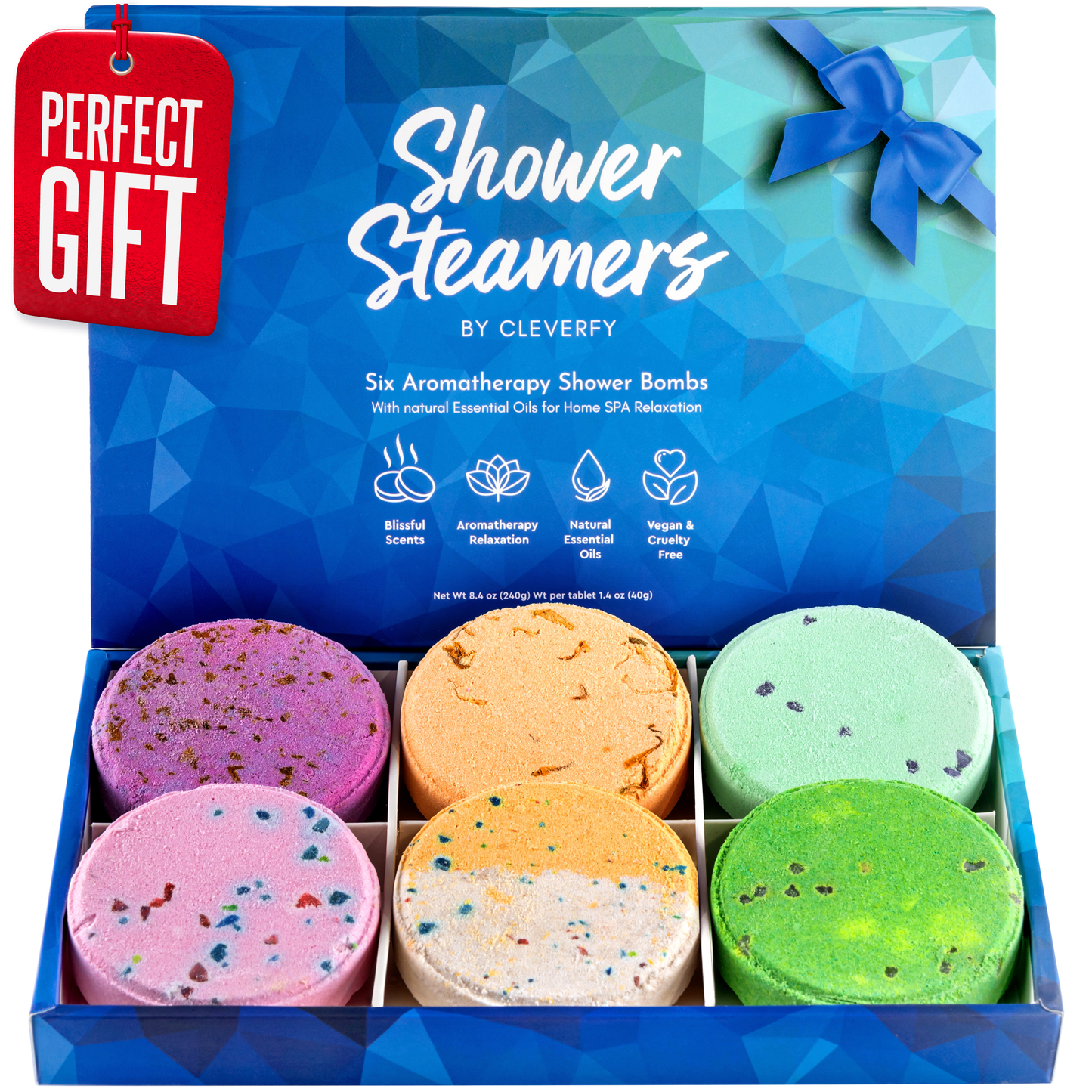 Cleverfy Blue Gift Set of 6 Shower Steamers