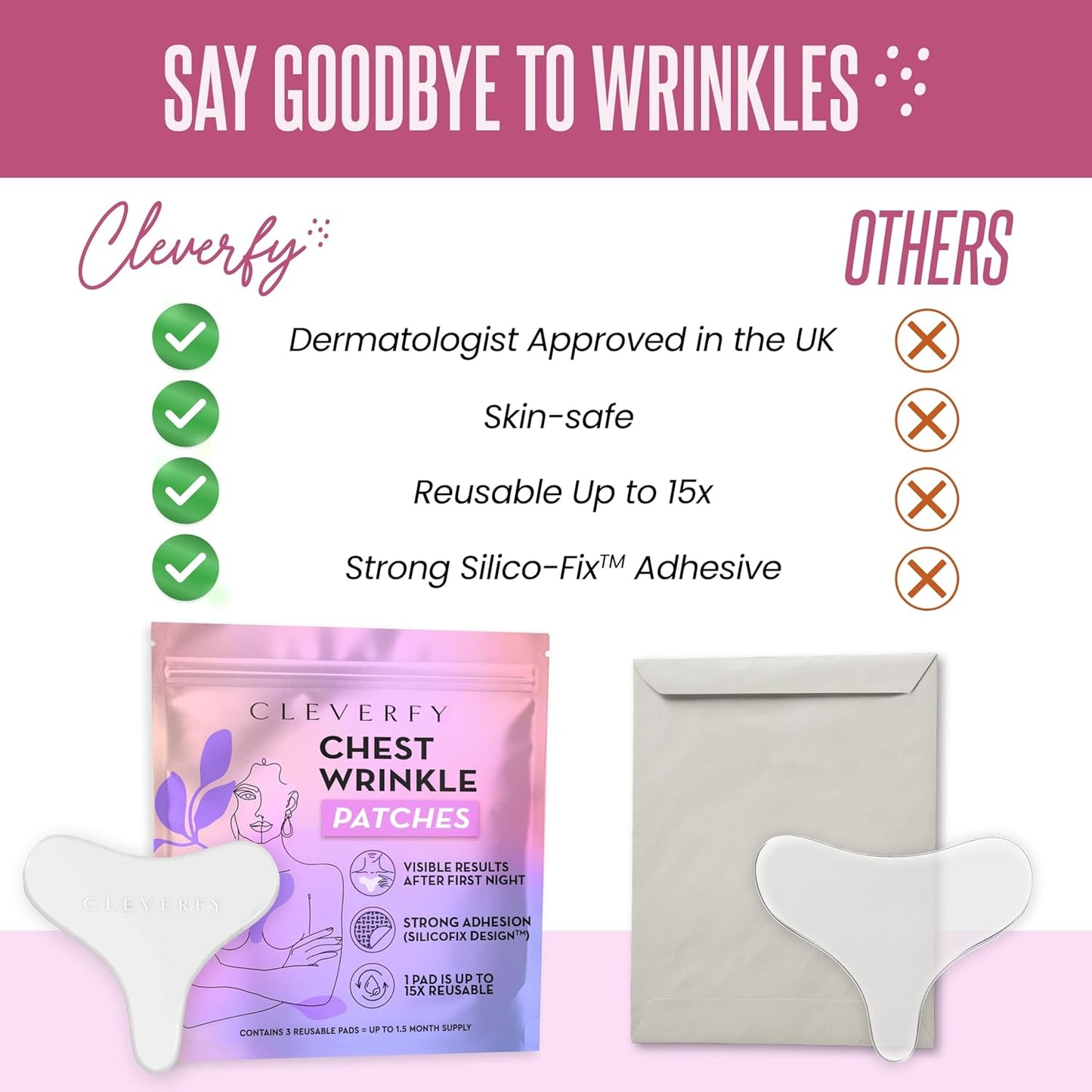 Cleverfy Anti-Wrinkle Silicone Chest Pads | 2 Pack T-shape