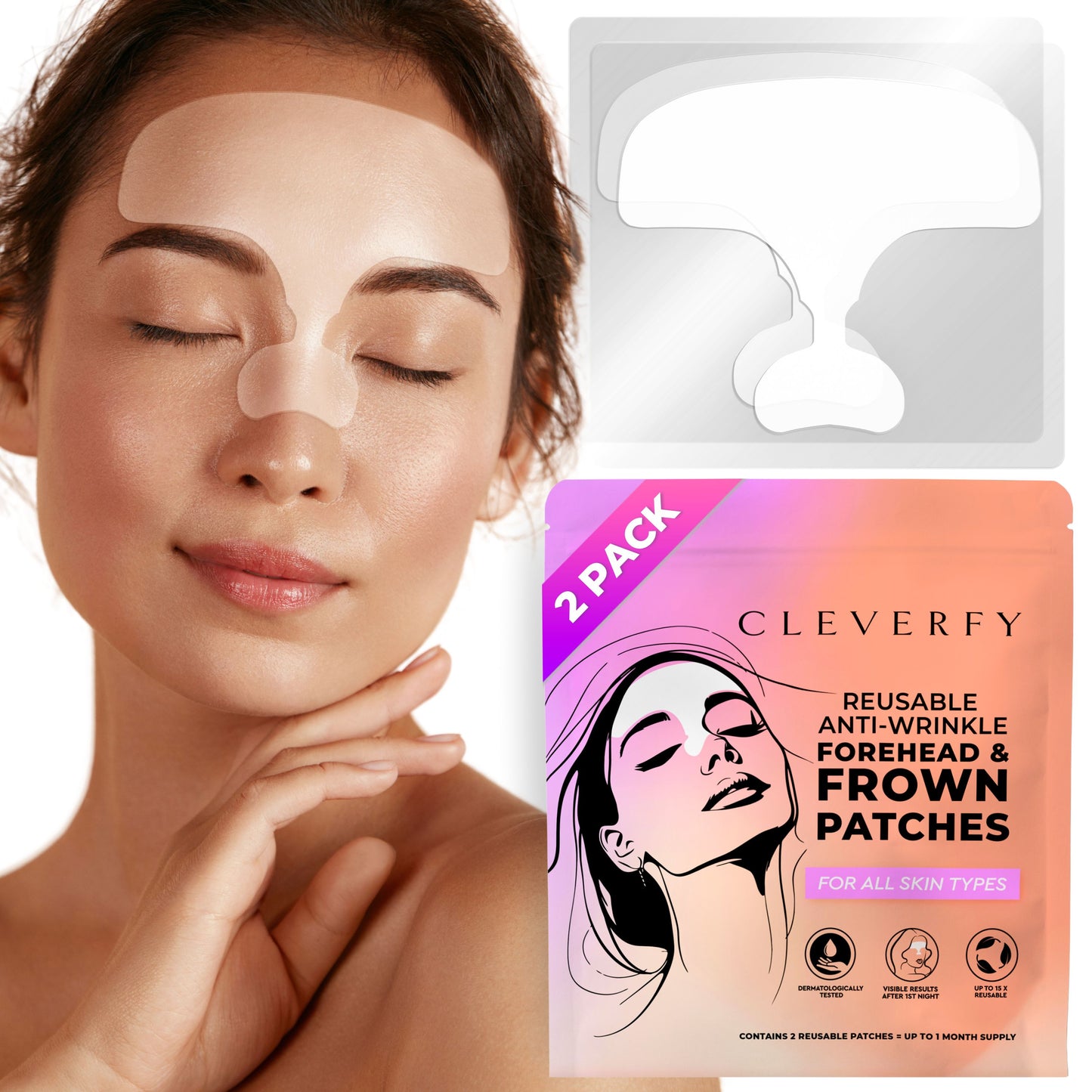 Cleverfy Anti-Wrinkle Silicone Frown Patches - Pack of 2