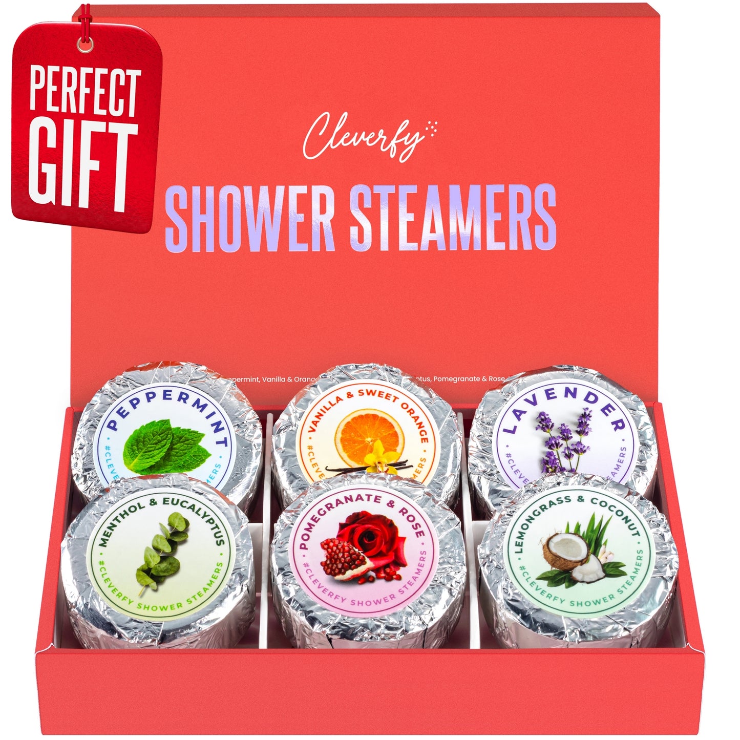 Cleverfy Red (Mini) Gift Set of 6 Shower Steamers