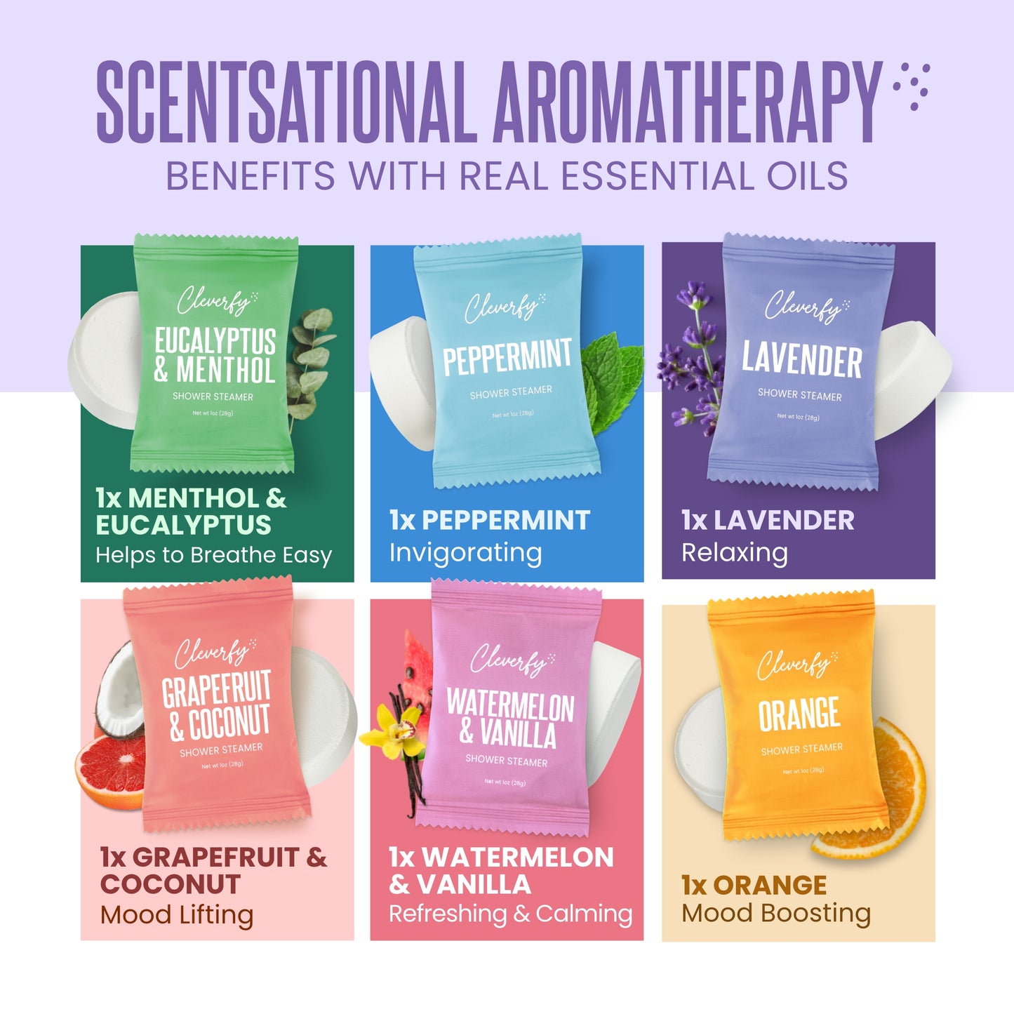 Cleverfy Purple Gift Set of 6 Shower Steamers