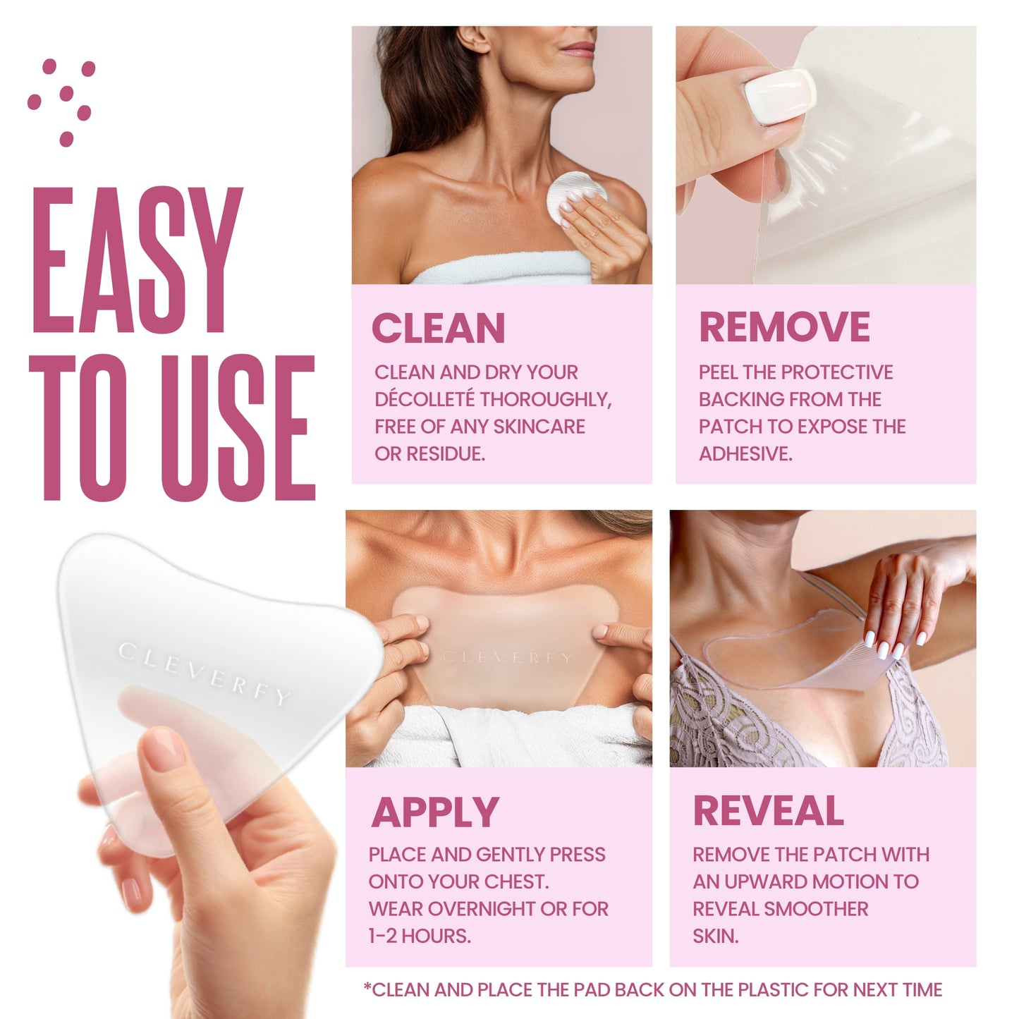 Cleverfy Anti-Wrinkle Silicone Chest Pads | 2 Pack V-shape